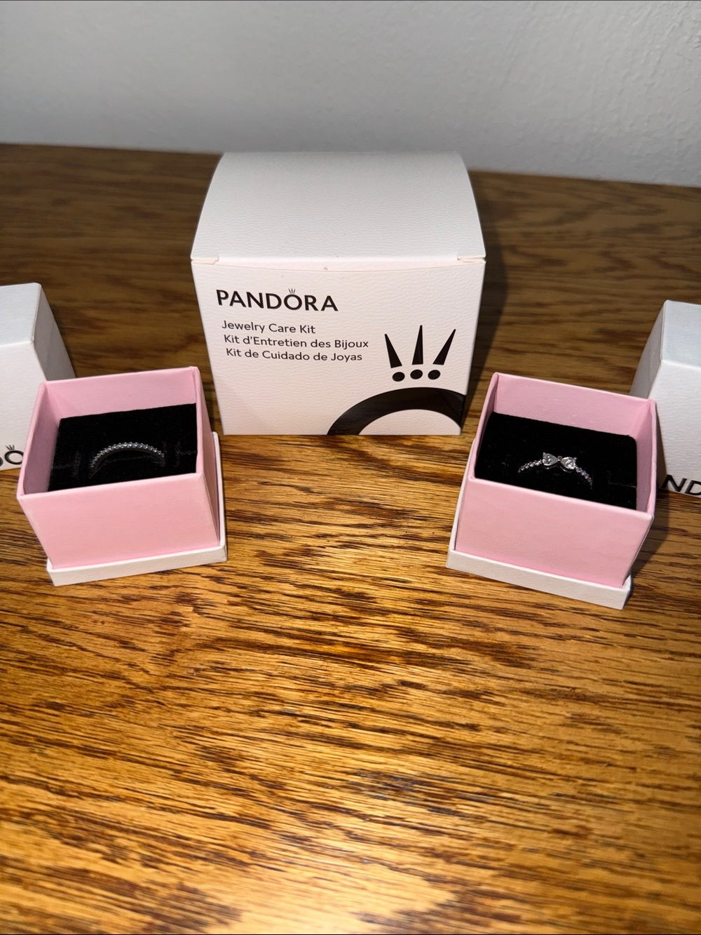 Pandora Ring Bow & Eternity Pave Band with Jewelry Cleaning Set Size 9 - 60